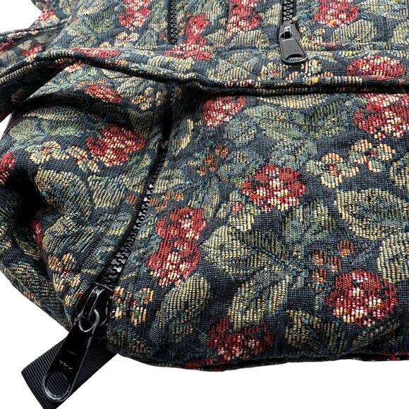 Vintage Navy Floral & Berry Tapestry Shoulder Tote Bag Handmade NH 15x14 USA - Picture 8 of 16